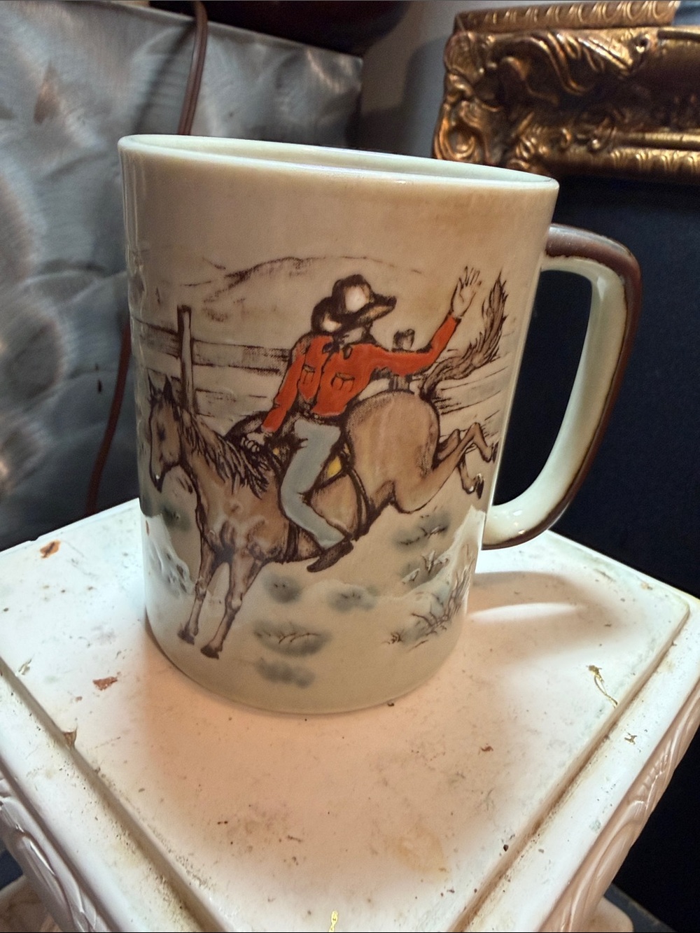 Vintage Otagiri Japan Embossed Western Cowboy Mug